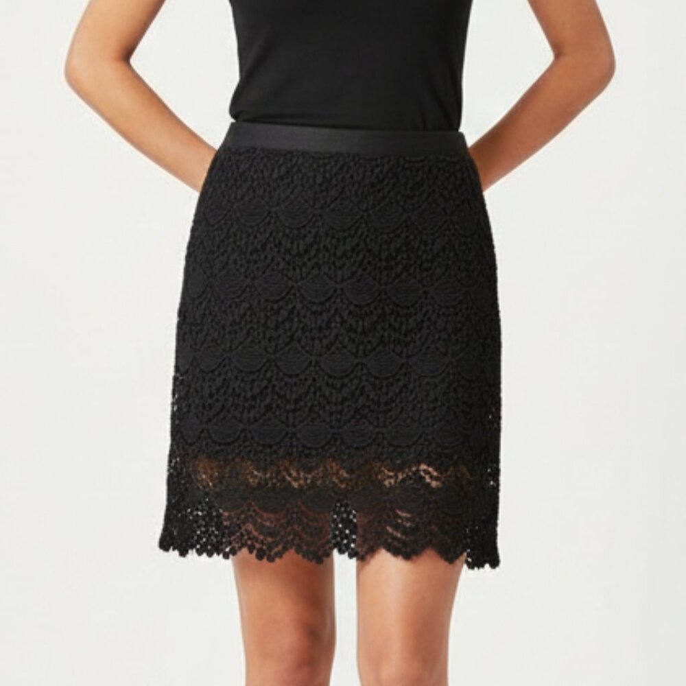 MANGO Women's Mini Skirt Black Lace Scalloped Whimsigoth business casual